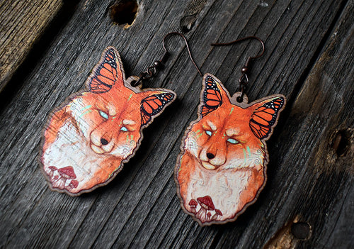 *PRE-ORDER* Monarch Butterfly Fox Wooden Earrings