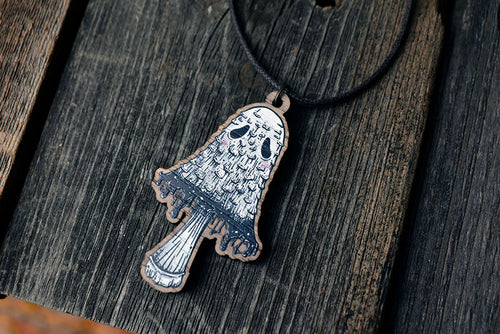 *PRE-ORDER* Inky Cap Ghost Wooden Necklace