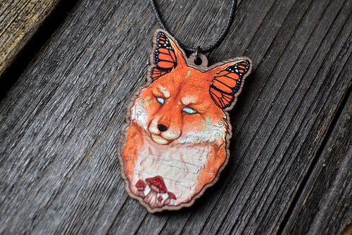 *PRE-ORDER* Monarch Butterfly Fox Wooden Necklace