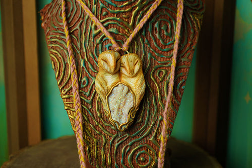 Barn Owls with Aura Chalcedony Necklace