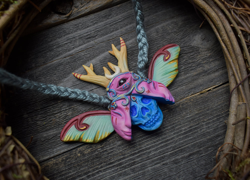 Wild Stag Beetle with Garnet Necklace