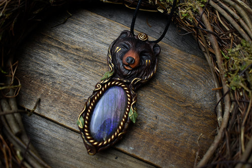 Black Bear with Labradorite Necklace
