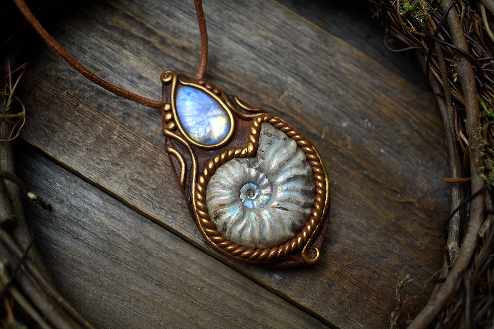 Ammonite with Moonstone Necklace