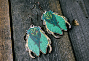 Owl Luna Moth Wooden Earrings