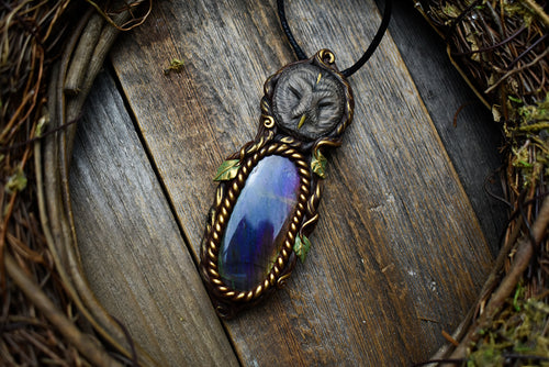 Great Grey Owl with Labradorite Necklace