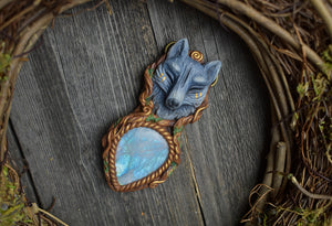 Wolf with Moonstone Necklace