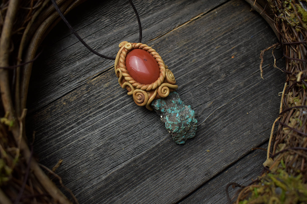 Raw Turquoise with Red Jasper Necklace