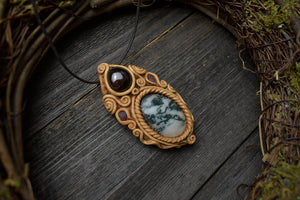 Tree Agate with Garnet and Tourmaline Necklace