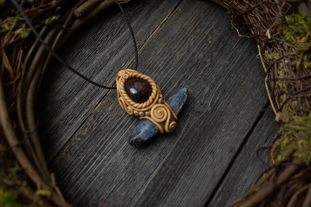 Blue Kyanite with Garnet Necklace