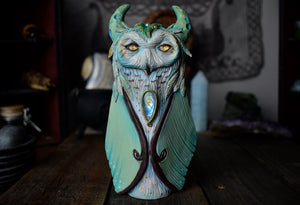 Snowy Owl Luna Moth with Moonstone - 7" Sculpture