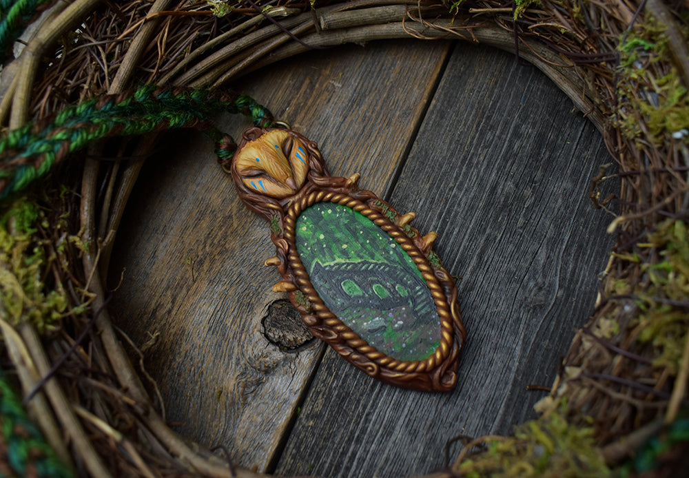 Owl with Painted Wood Necklace