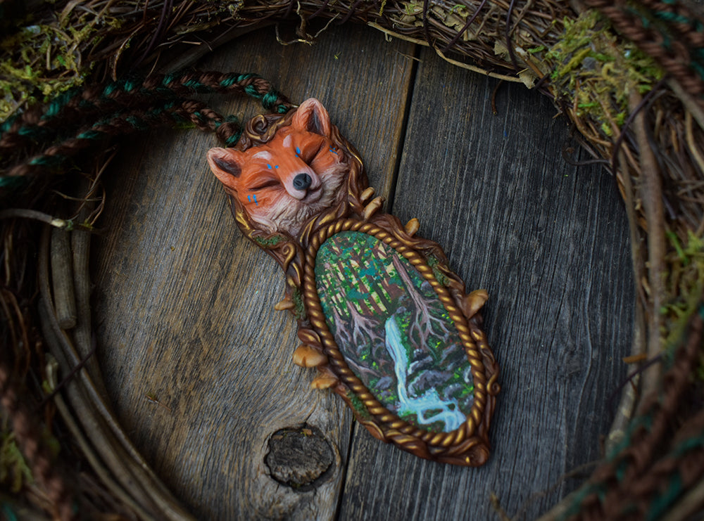 Fox with Painted Wood Necklace