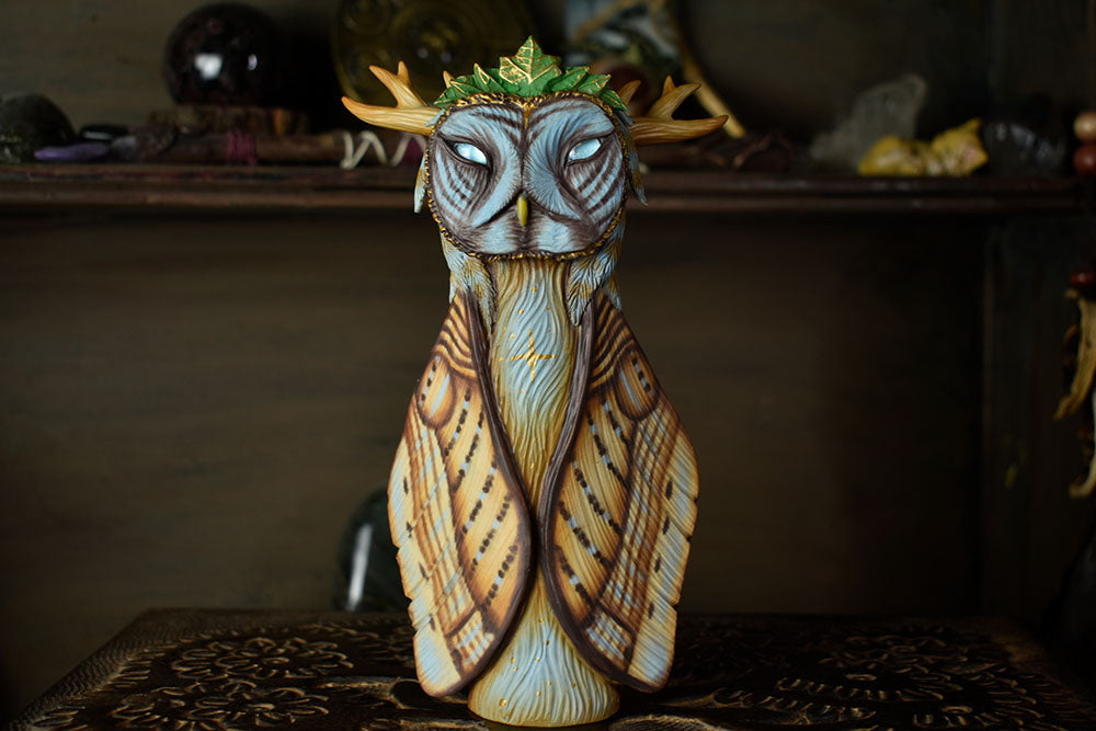 Great Grey Owl with Brahmin Moth - 7.25