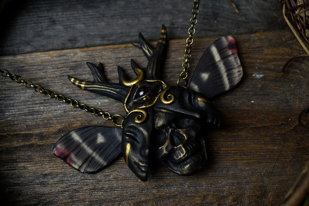 Wild Stag Beetle with Garnet Necklace