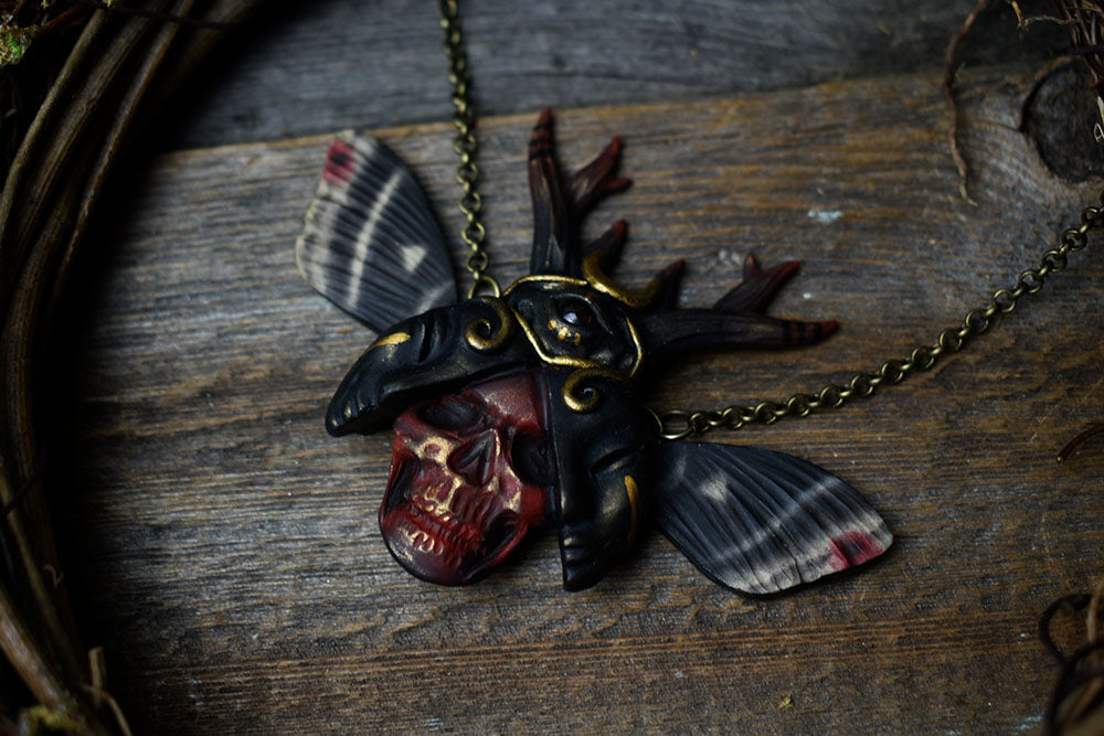 Wild Stag Beetle with Garnet Necklace