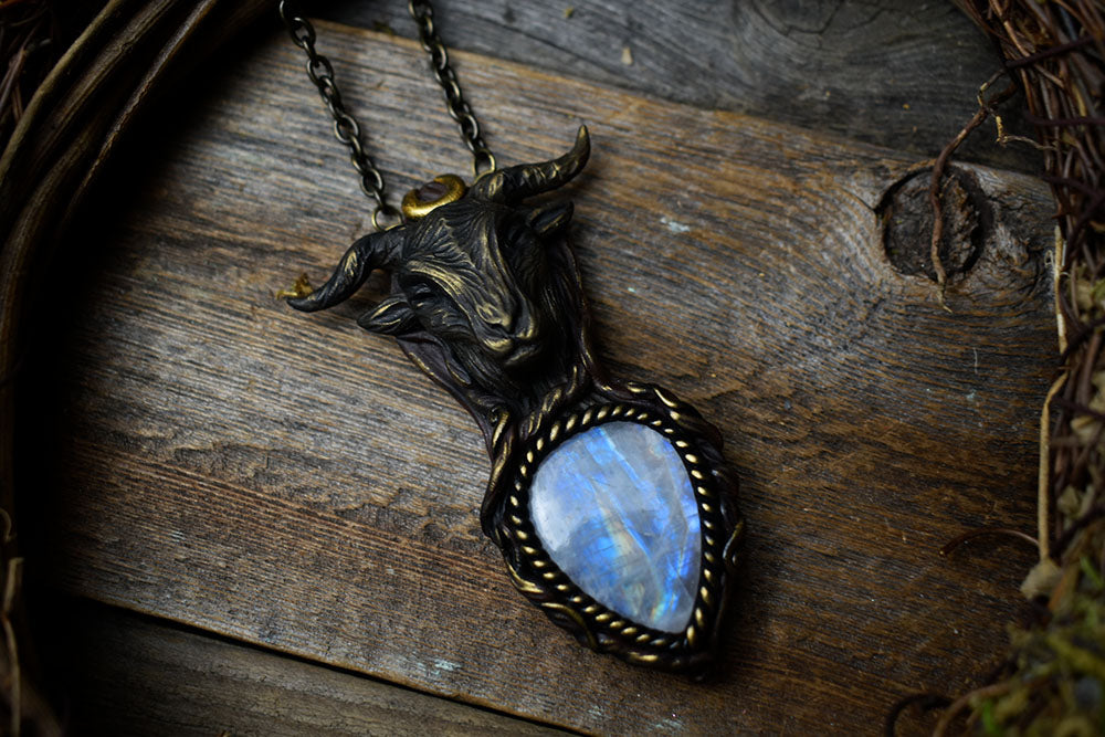 Goat with Moonstone Necklace