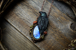 Raven with Moonstone Necklace