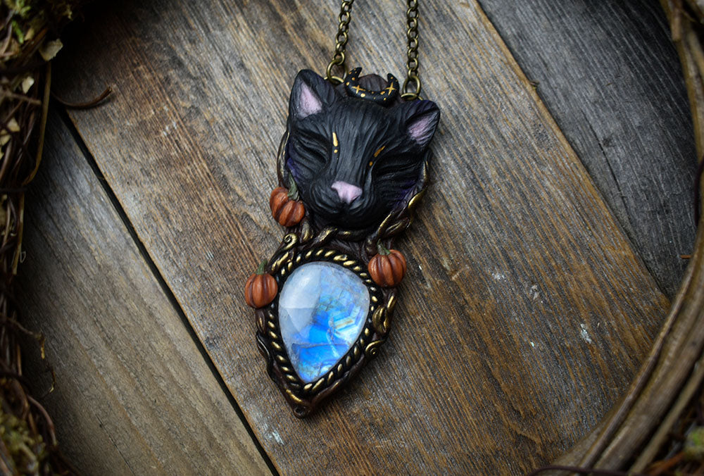 Cat with Moonstone Necklace