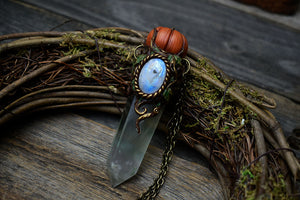 Fluorite Point with Moonstone Pumpkin Necklace