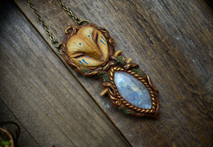 Barn Owl with Moonstone Necklace
