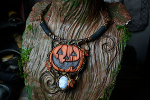 Jack-O-Lantern with Moonstone Collar Necklace