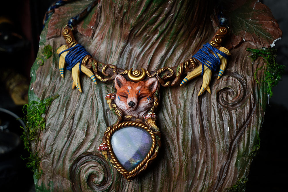 Fox with Labradorite Collar Necklace