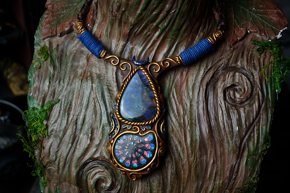 Labradorite with Opal Inlaid Ammonite Collar Necklace