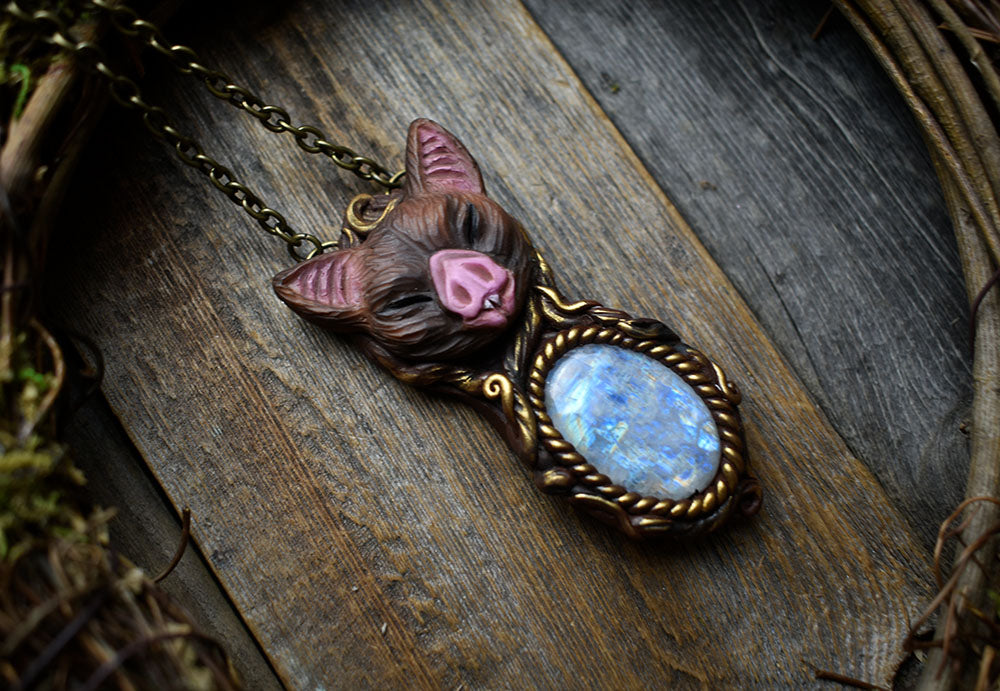 Vampire Bat with Moonstone Necklace