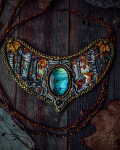 Birch Forest with Labradorite & Moss Agate XL Collar Necklace OOAK