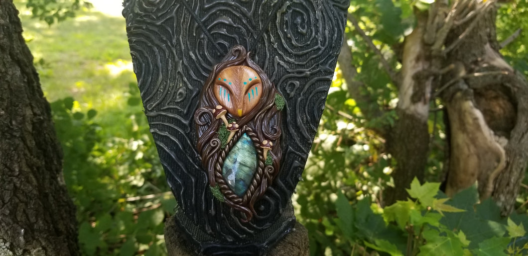 Barn Owl with Labradorite Mushroom Forest Spirit Necklace