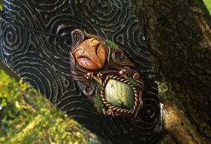 Barn Owl with Labradorite Mushroom Forest Spirit Necklace