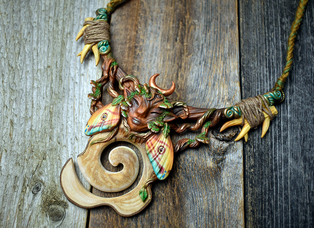 Hanahonua Collab - Forest Goddess with Olive Wood Spiral Collar