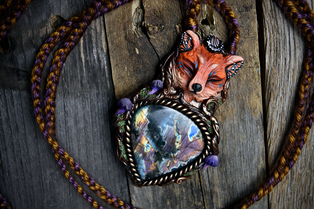 Monarch Butterfly Fox with Labradorite Necklace