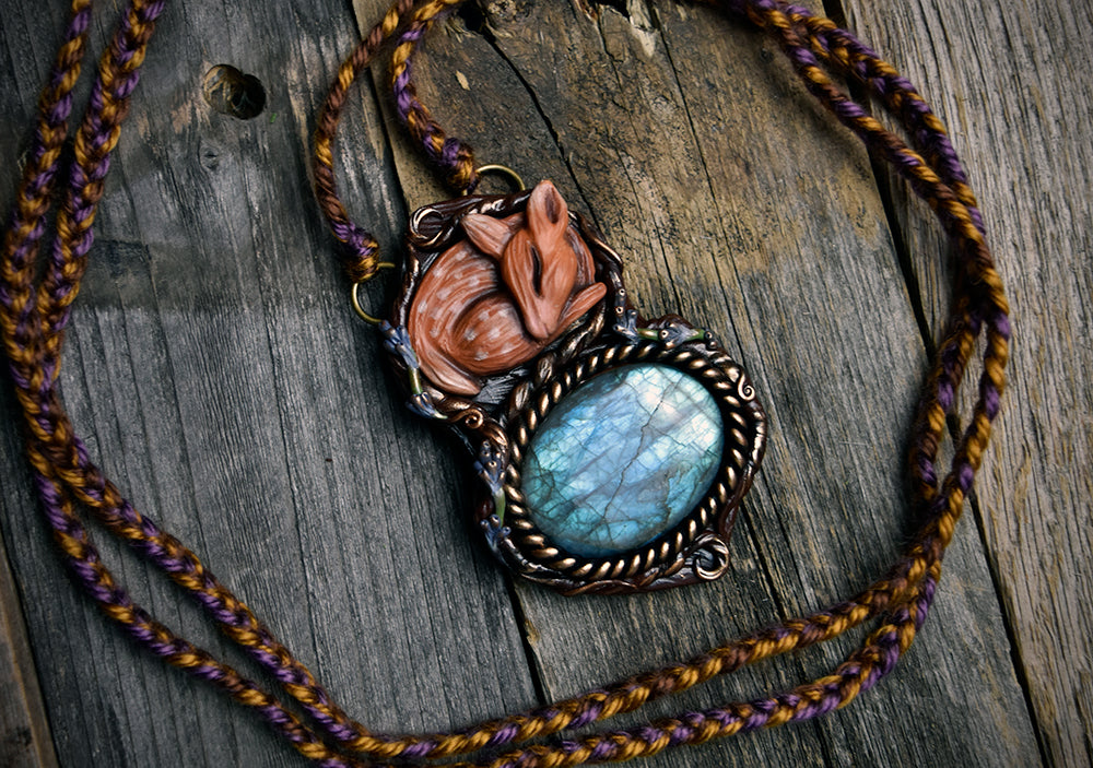 Sleeping Fawn with Labradorite Necklace