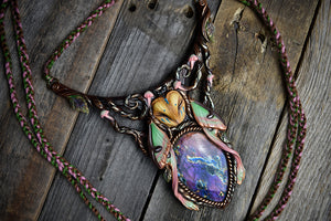 Barn Owl Chinese Moon Moth Forest Spirit with Labradorite Half-Collar