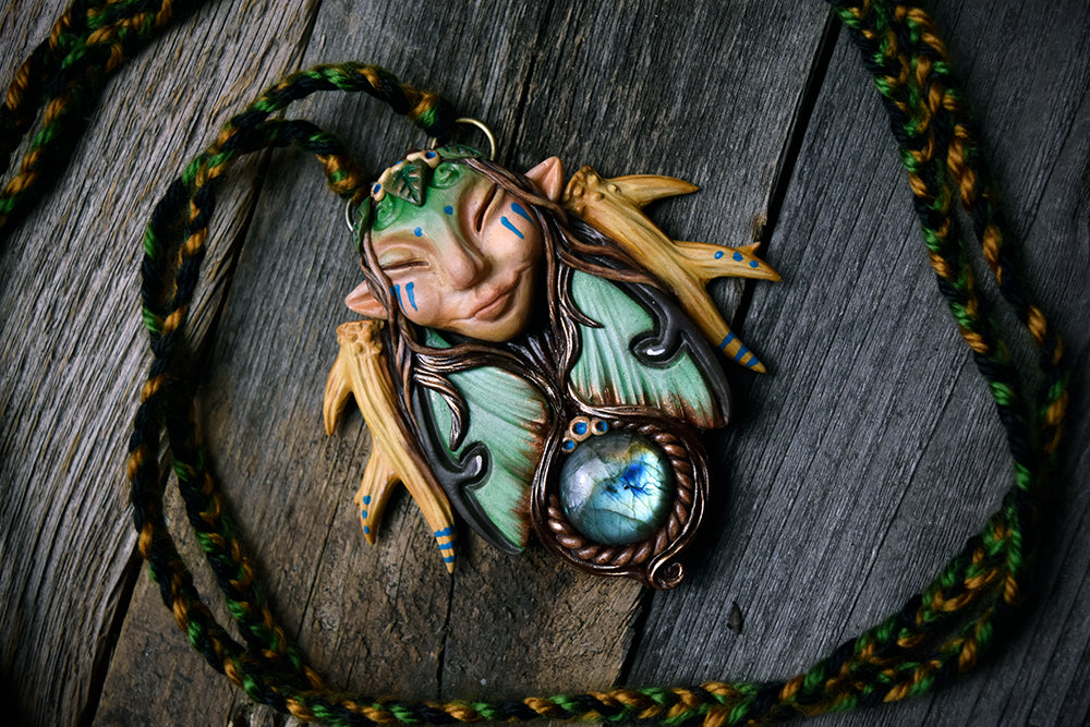 Luna Moth Faerie with Labradorite Necklace