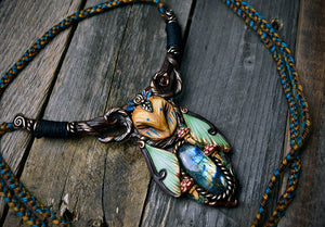 Barn Owl Luna Moon Moth Forest Spirit with Labradorite Half-Collar