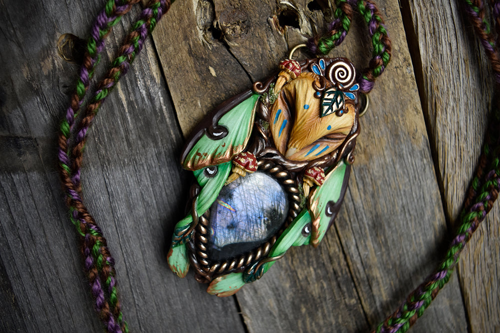 Barn Owl Luna Moth Forest Spirit with Labradorite Necklace