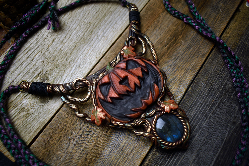 Jack-O-Lantern with Labradorite Half-Collar
