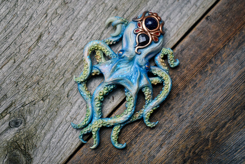 Octopus with Blue Goldstone and Garnet Necklace