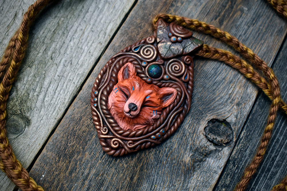 Fox with Azurite Necklace