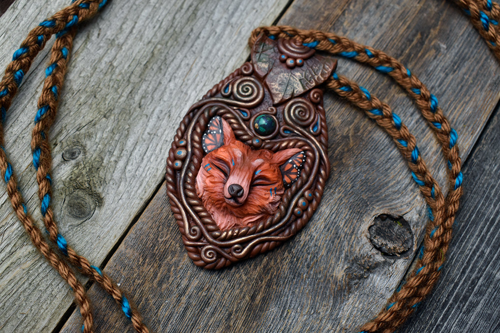 Fox with Azurite Necklace