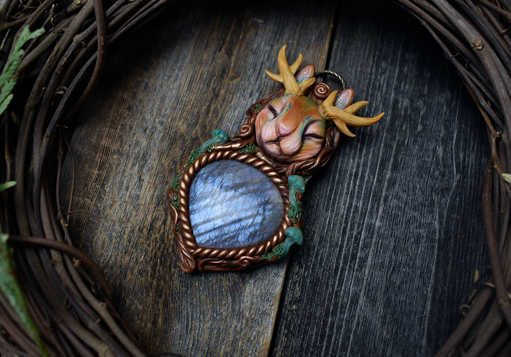 Jackalope with African Moonstone Necklace