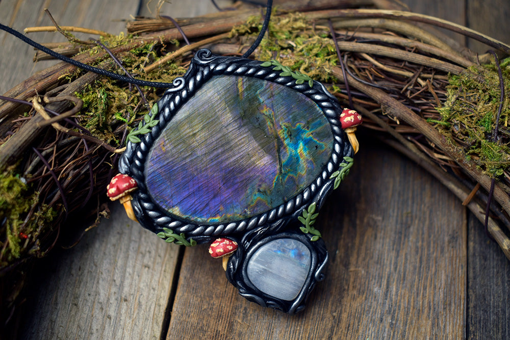 Ferns and Toadstools - Labradorite with Moonstone Necklace
