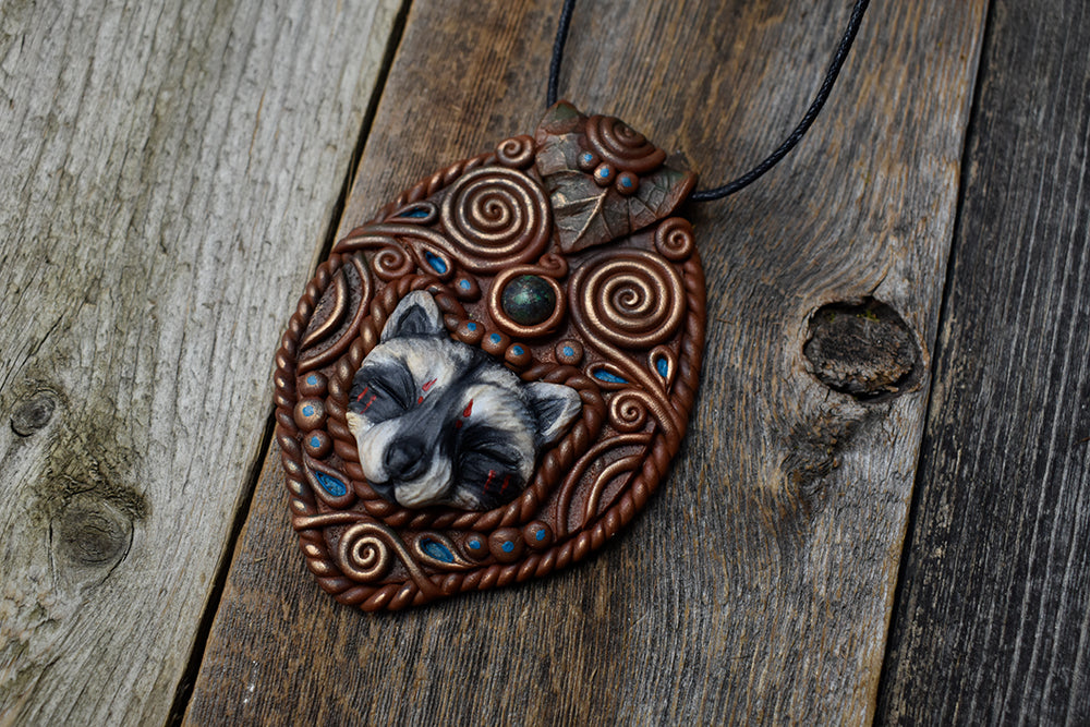 Raccoon with Azurite Necklace