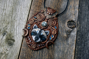 Raccoon with Tree Agate Necklace