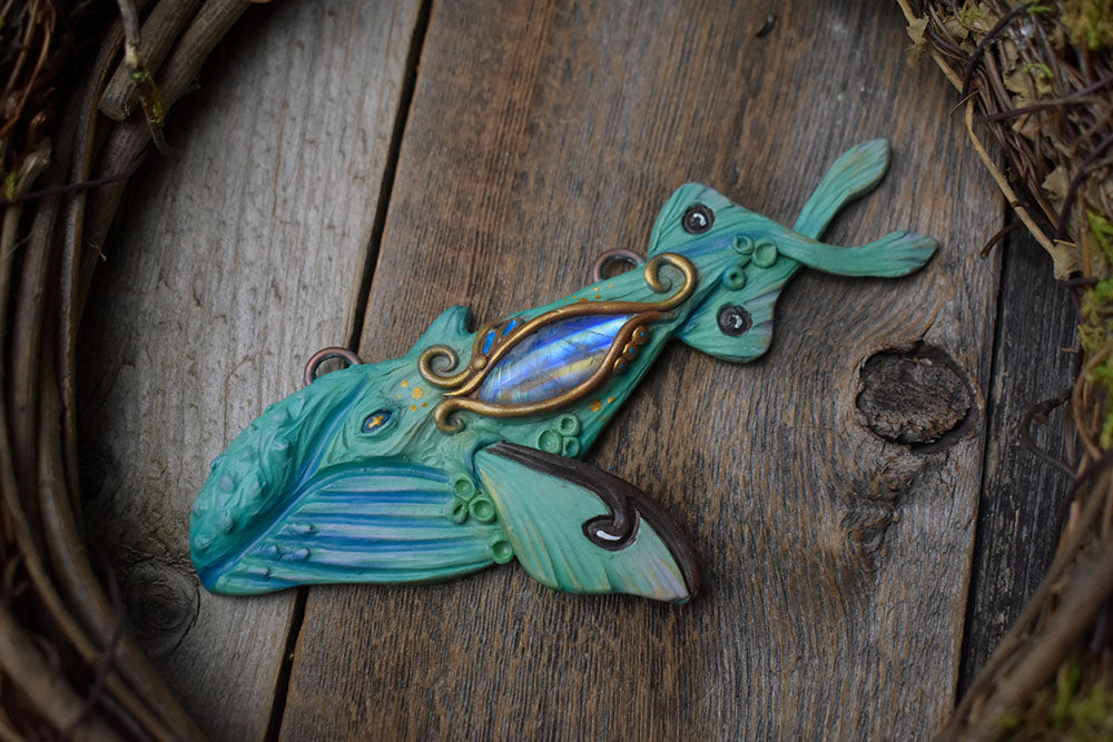 Luna Moth Humpback Whale with Moonstone Necklace