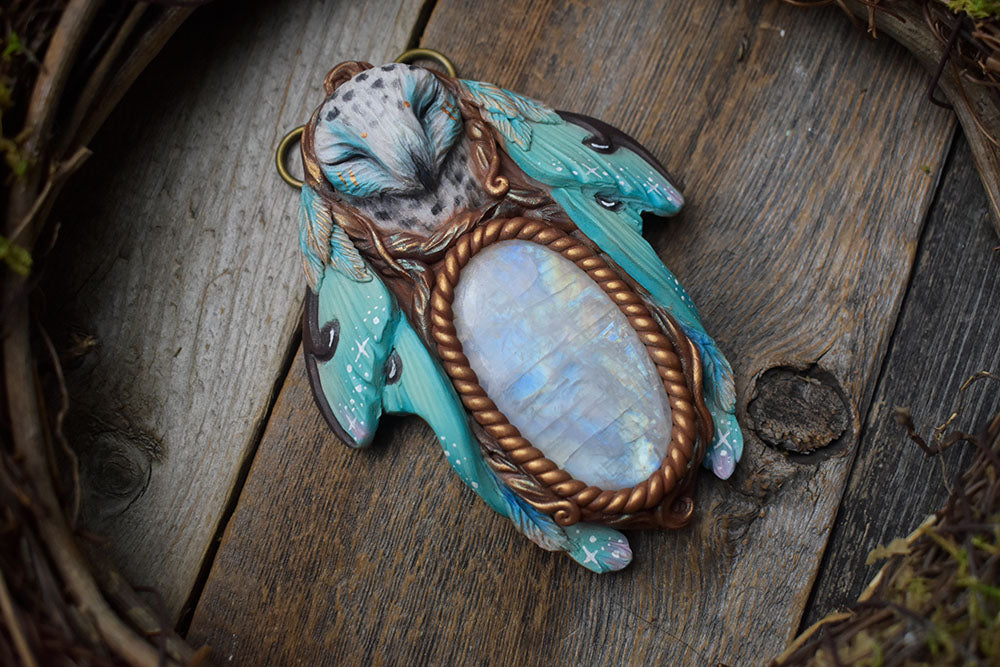 Snowy Owl with Moonstone Necklace