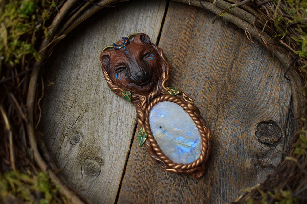 Bear with Moonstone Necklace