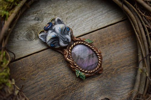 Raccoon with Labradorite Necklace